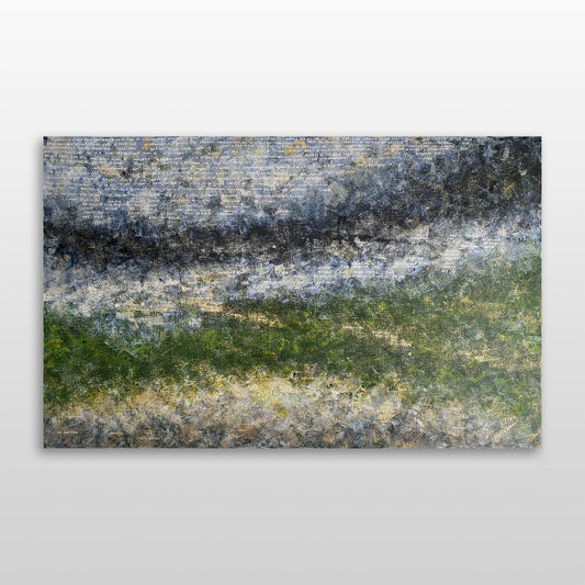 Origineel schilderij Doggerland van Elise Eekhout met een abstracte landschap weergave.