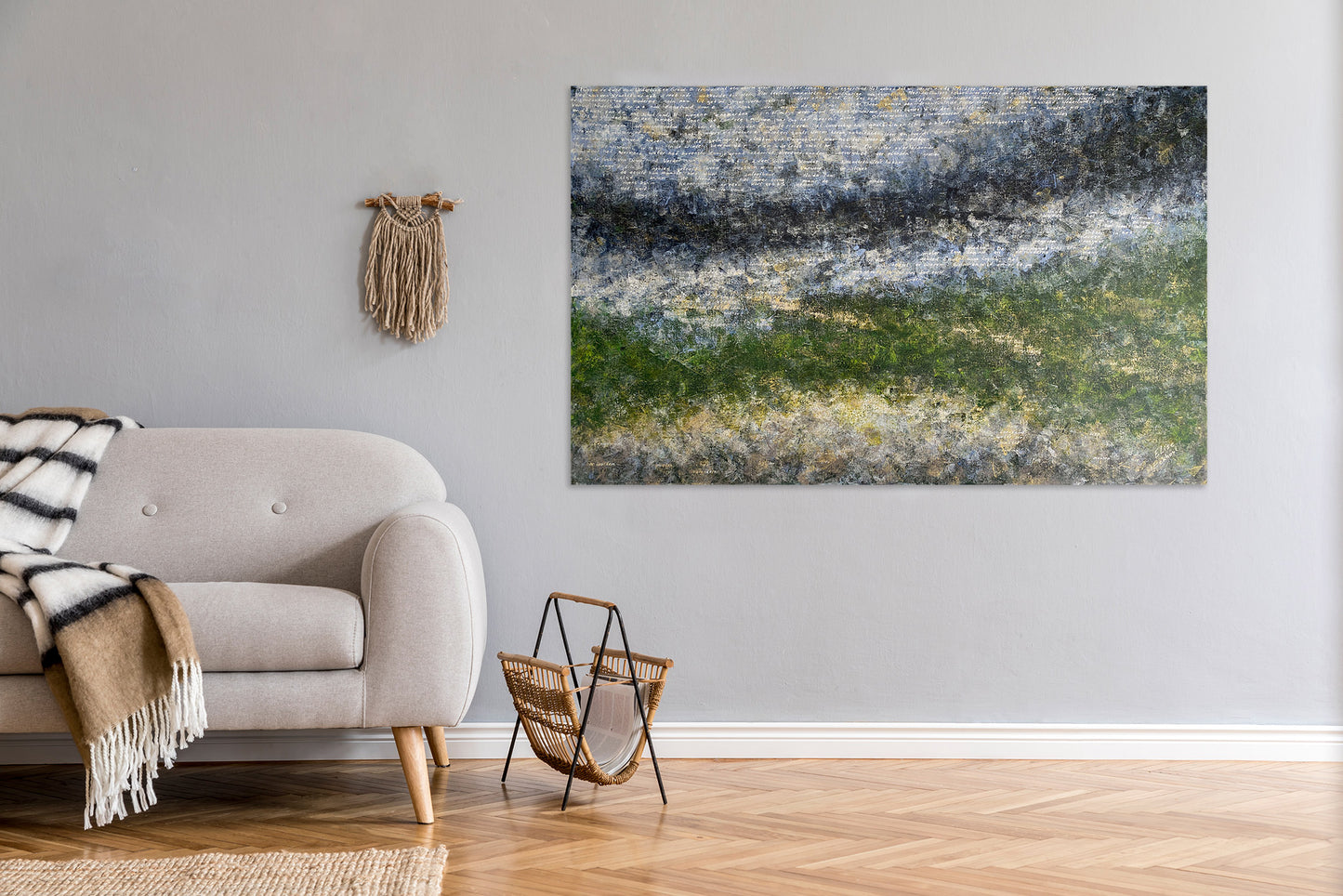 Origineel schilderij Doggerland in aardetinten met abstracte vormen, perfect voor moderne interieurs