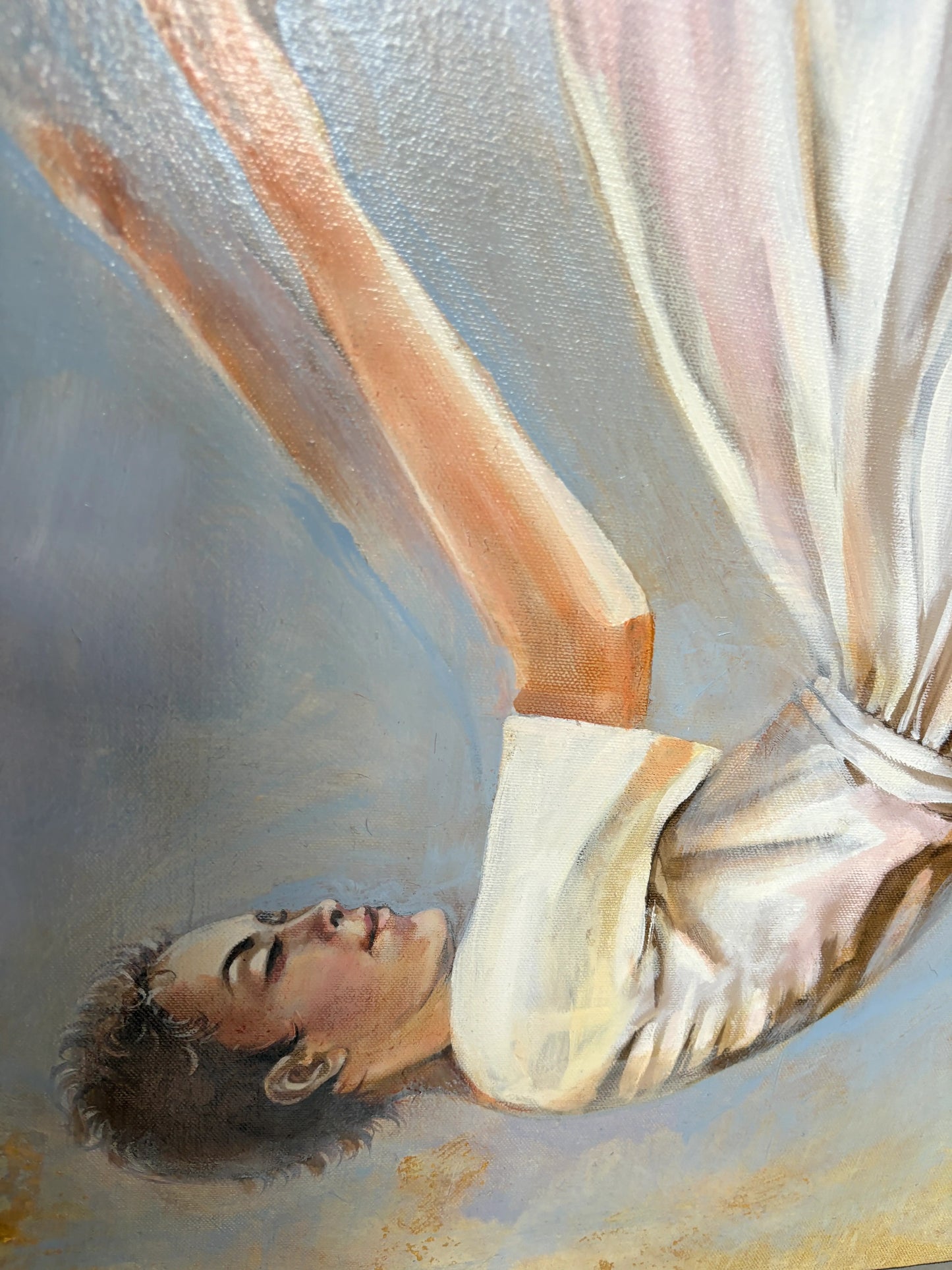 Origineel schilderij Gravity VI van Anna Ulyashyna met een vrouw in een dromerige houding