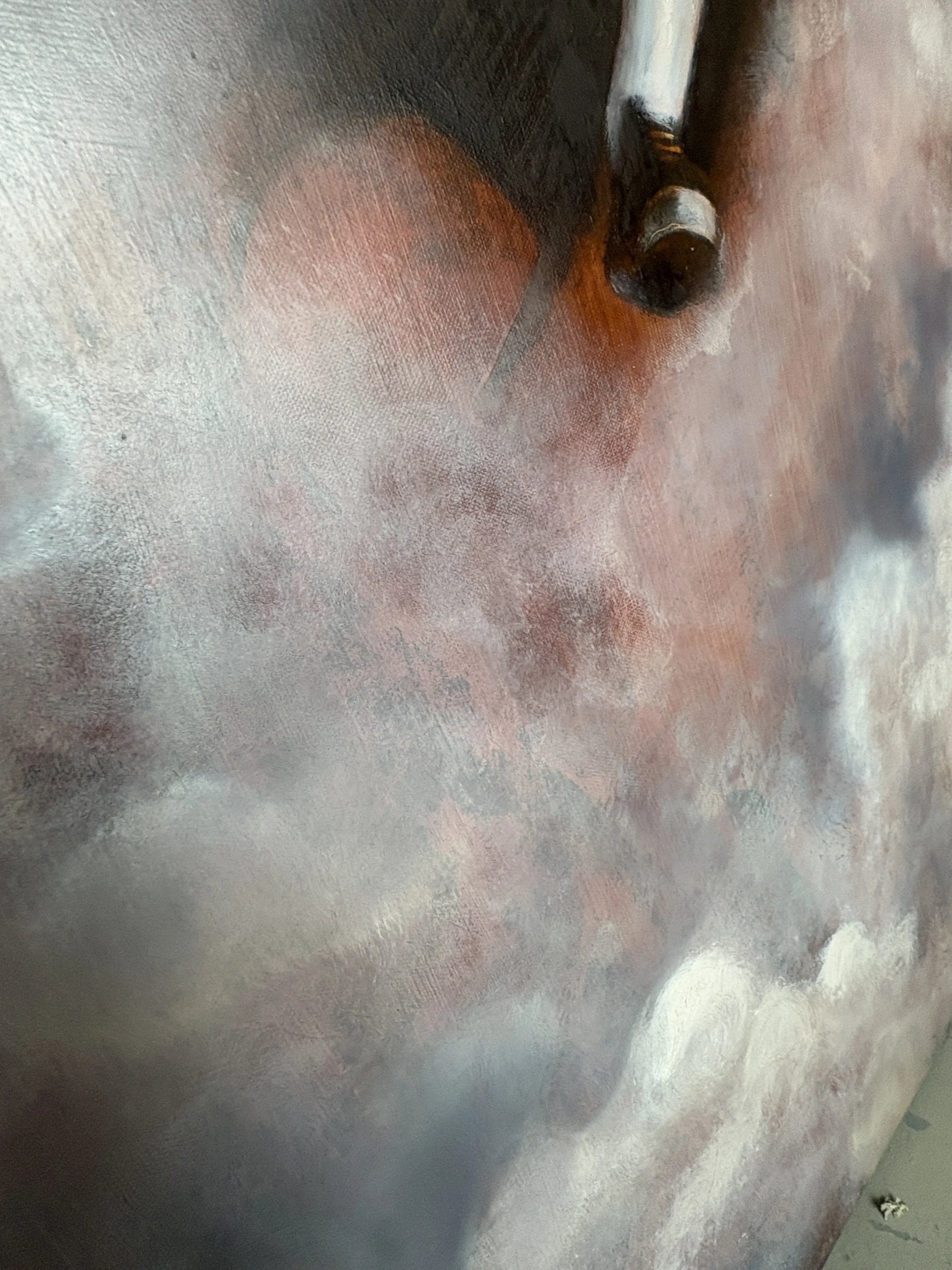 Origineel schilderij Gravity X van Anna Ulyashyna met abstracte wolkenachtige texturen in zachte kleuren