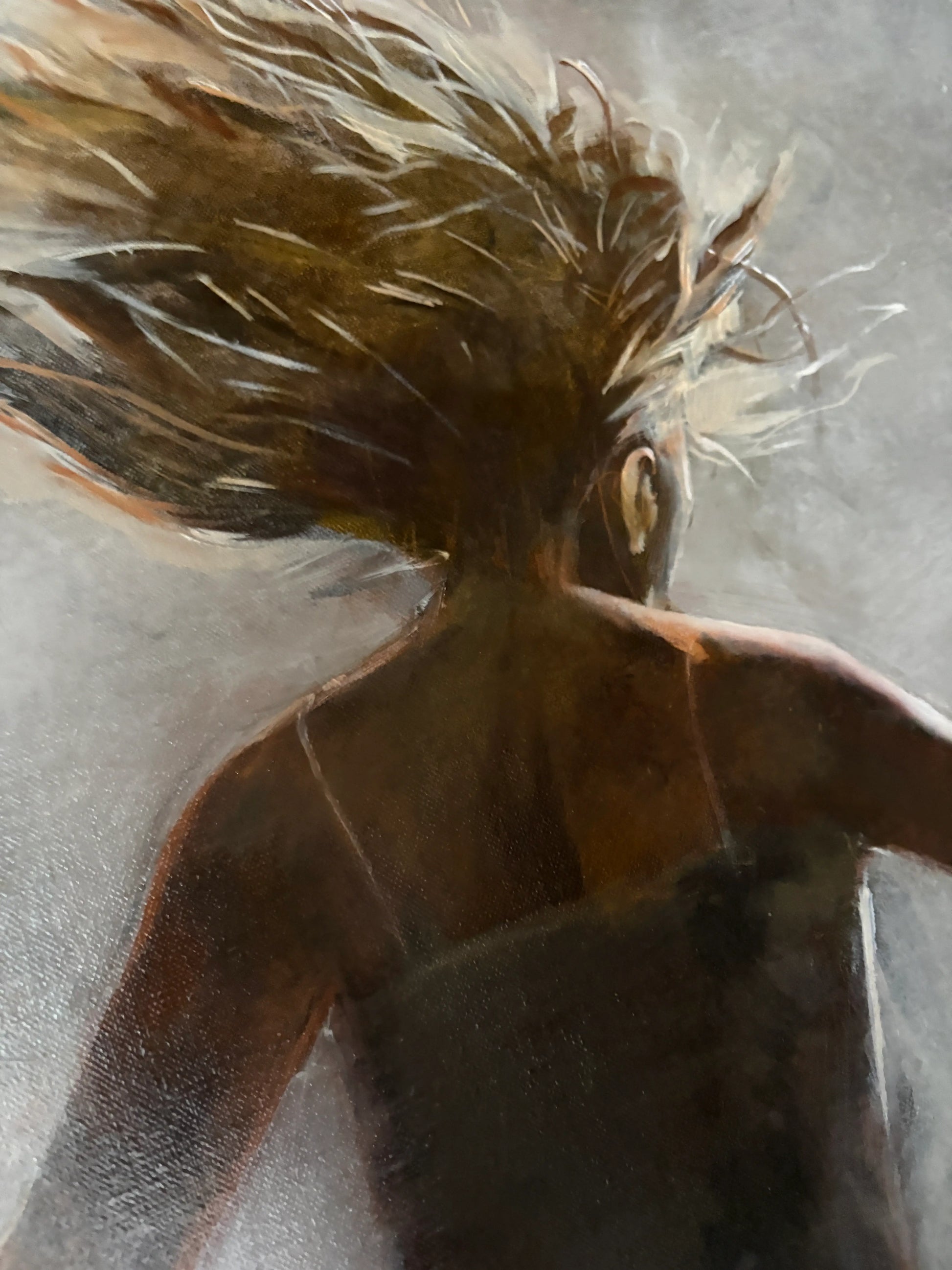 Origineel schilderij Gravity XIII van Anna Ulyashyna met een dynamische weergave van een vrouw met vloeiende haren