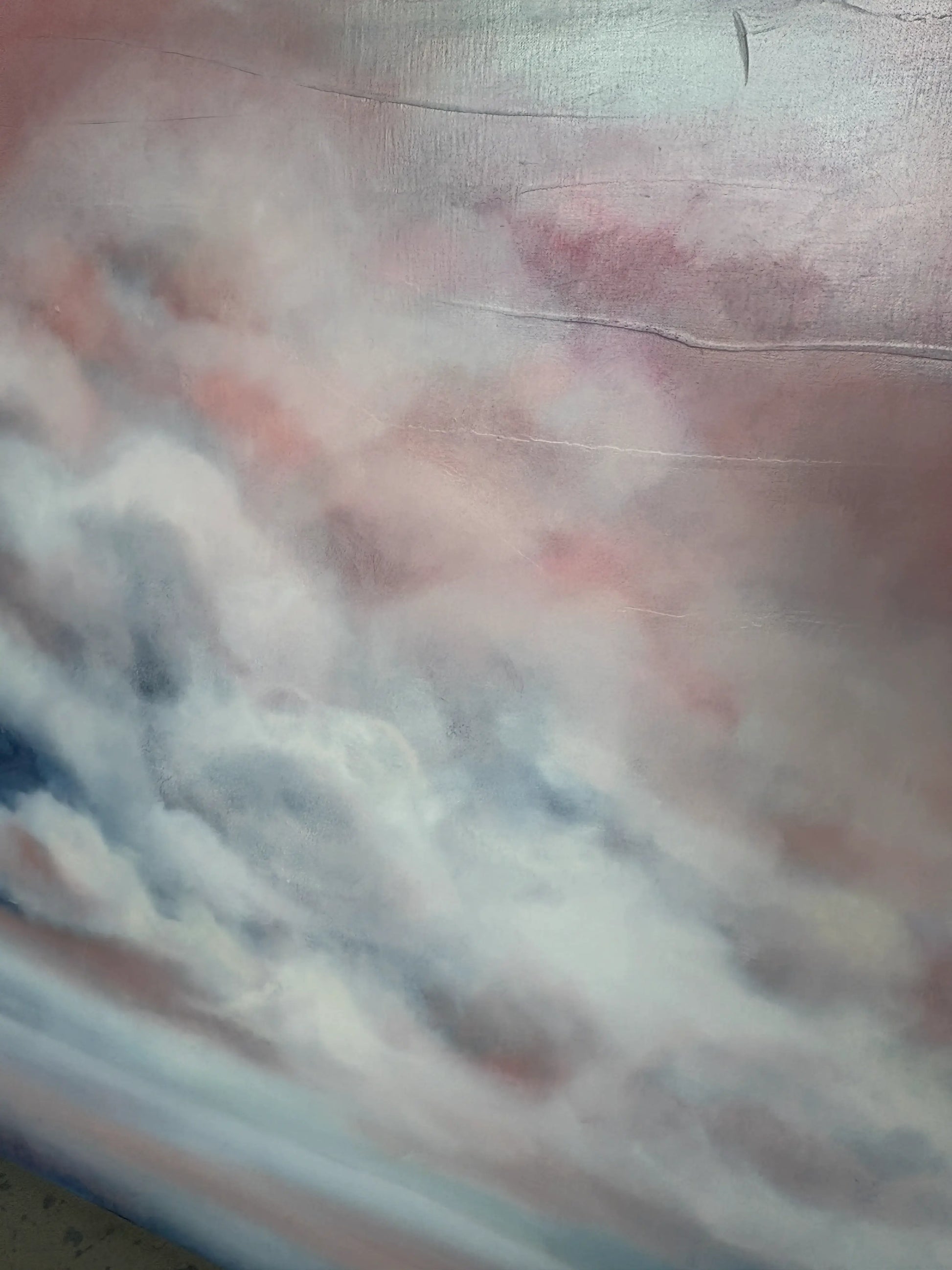 Origineel schilderij kopen met een zacht kleurenpalet en dromerige wolkenformaties