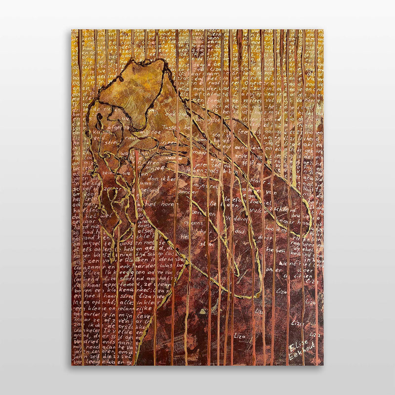 Origineel schilderij kopen van Elise Eekhout met abstracte figuur en gouden accenten