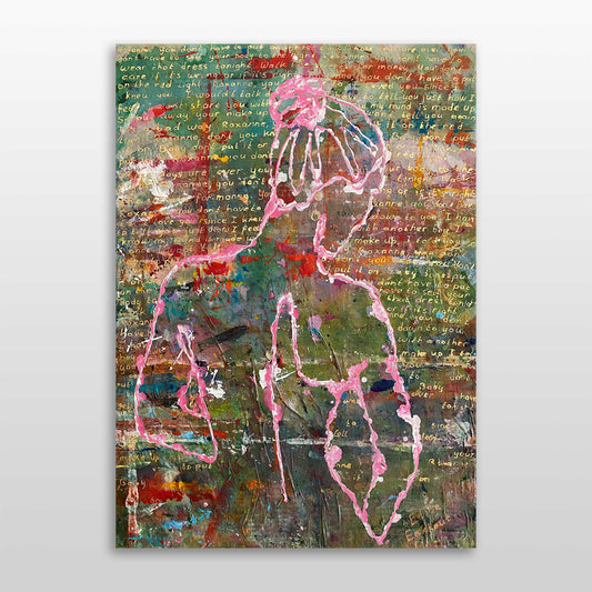 Origineel schilderij Roxanne van Elise Eekhout met abstracte figuur en kleurrijke achtergrond