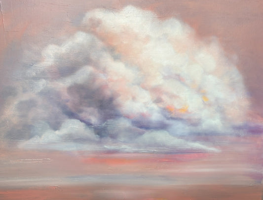 Origineel schilderij Serene Thunder met zachte wolken op een pastelachtergrond