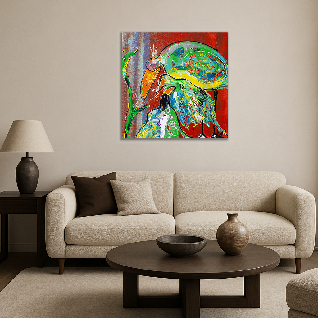 Origineel schilderij vogels in kleurrijke stijl, perfect voor moderne interieurdecoratie