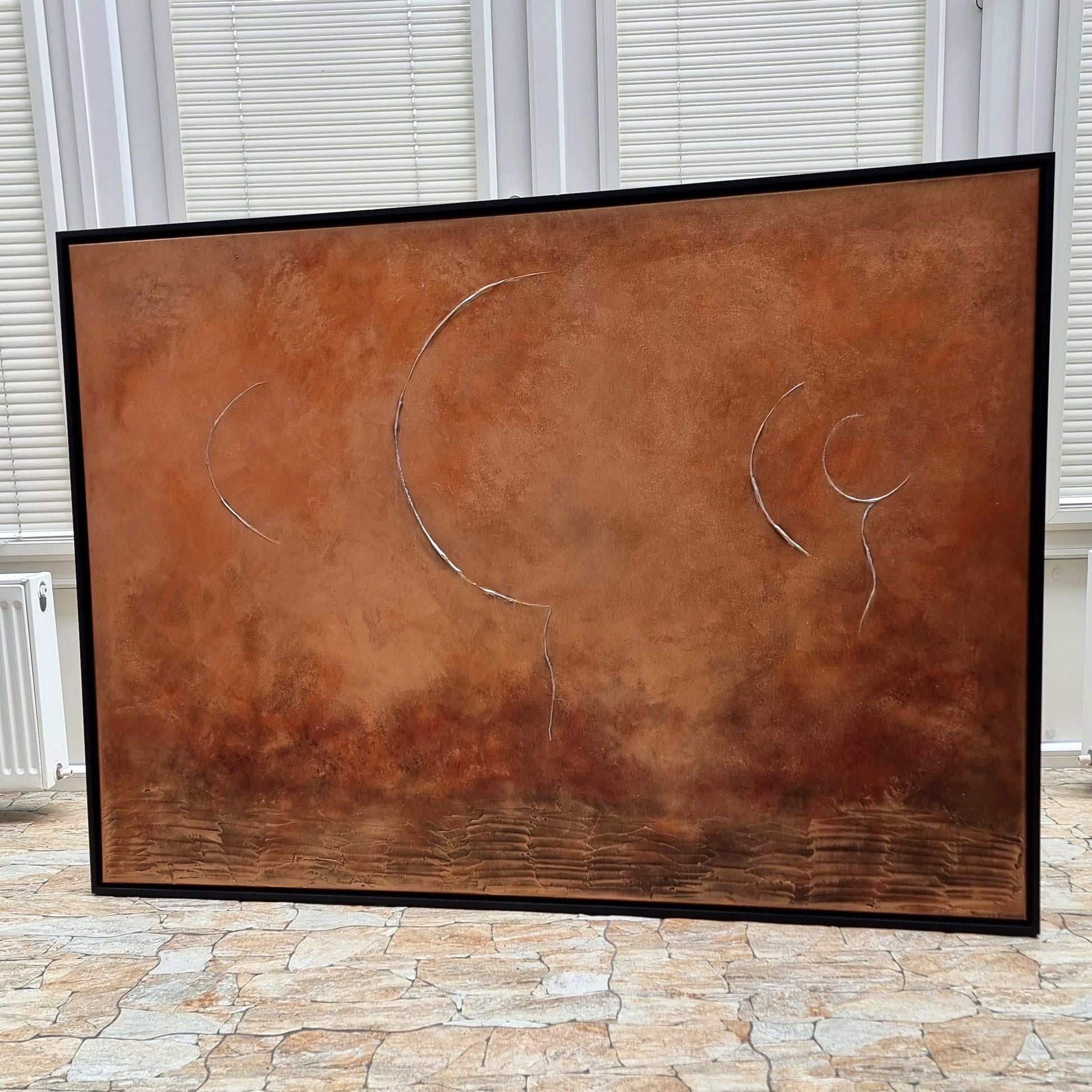 Orlando Bronze schilderij van Frances Eckhardt met abstract ontwerp en warme bruine tinten