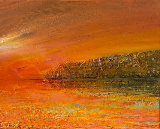 Schilderij Spiegelplas in levendige kleuren met een zonsopgang boven water en een reflectie van de natuur