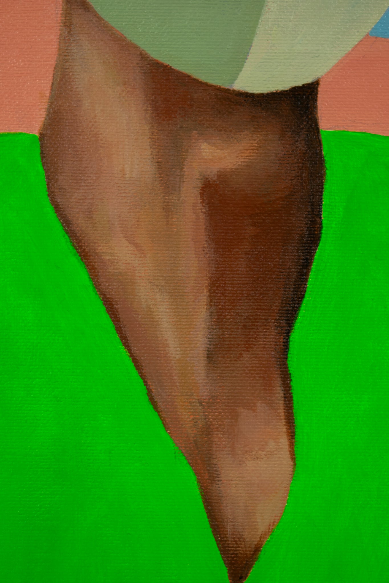 Abstract schilderij vrouwelijk portret met nadruk op de hals en groene kleding