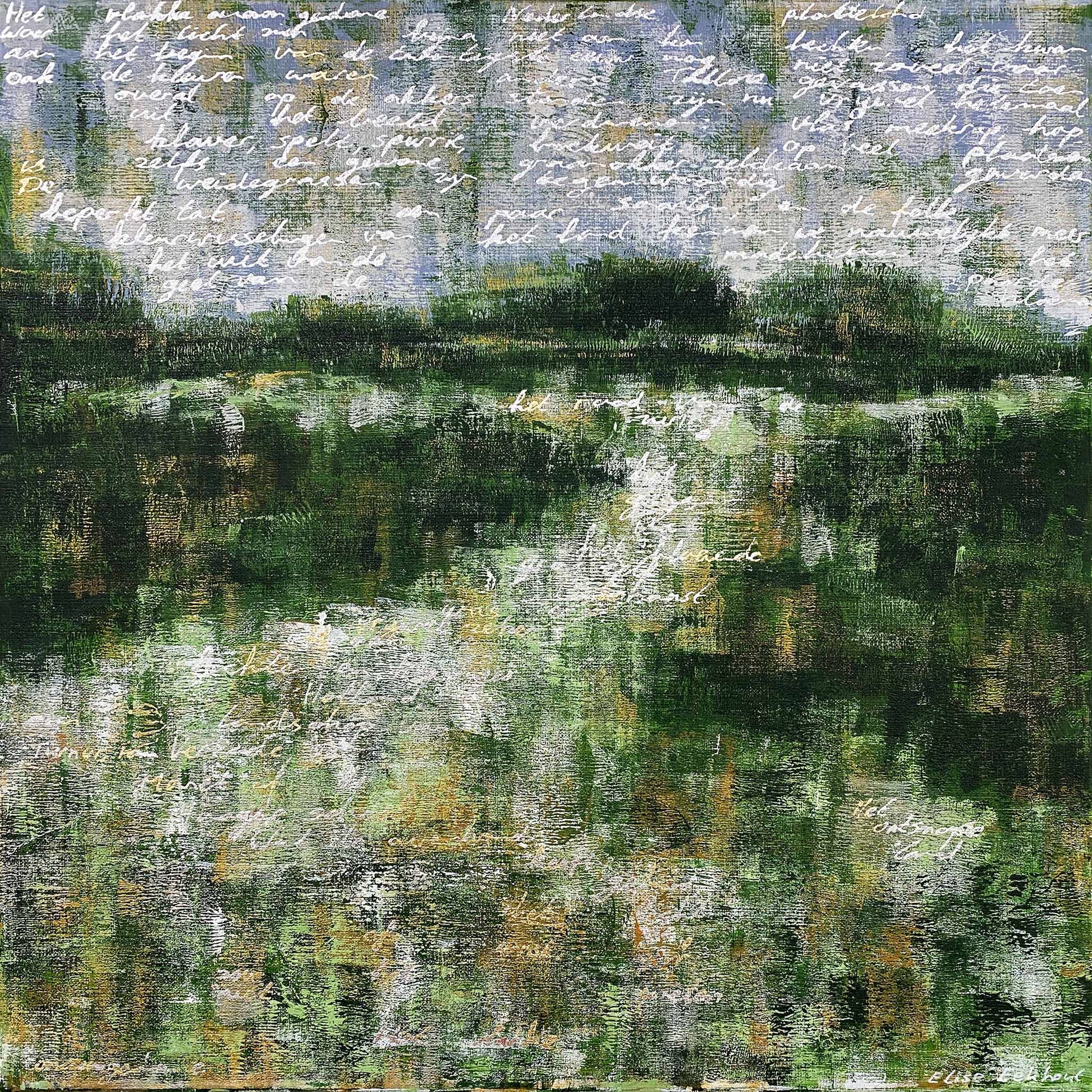 Tweeluik schilderij van Elise Eekhout met abstracte landschapsweergave en tekstinspiratie