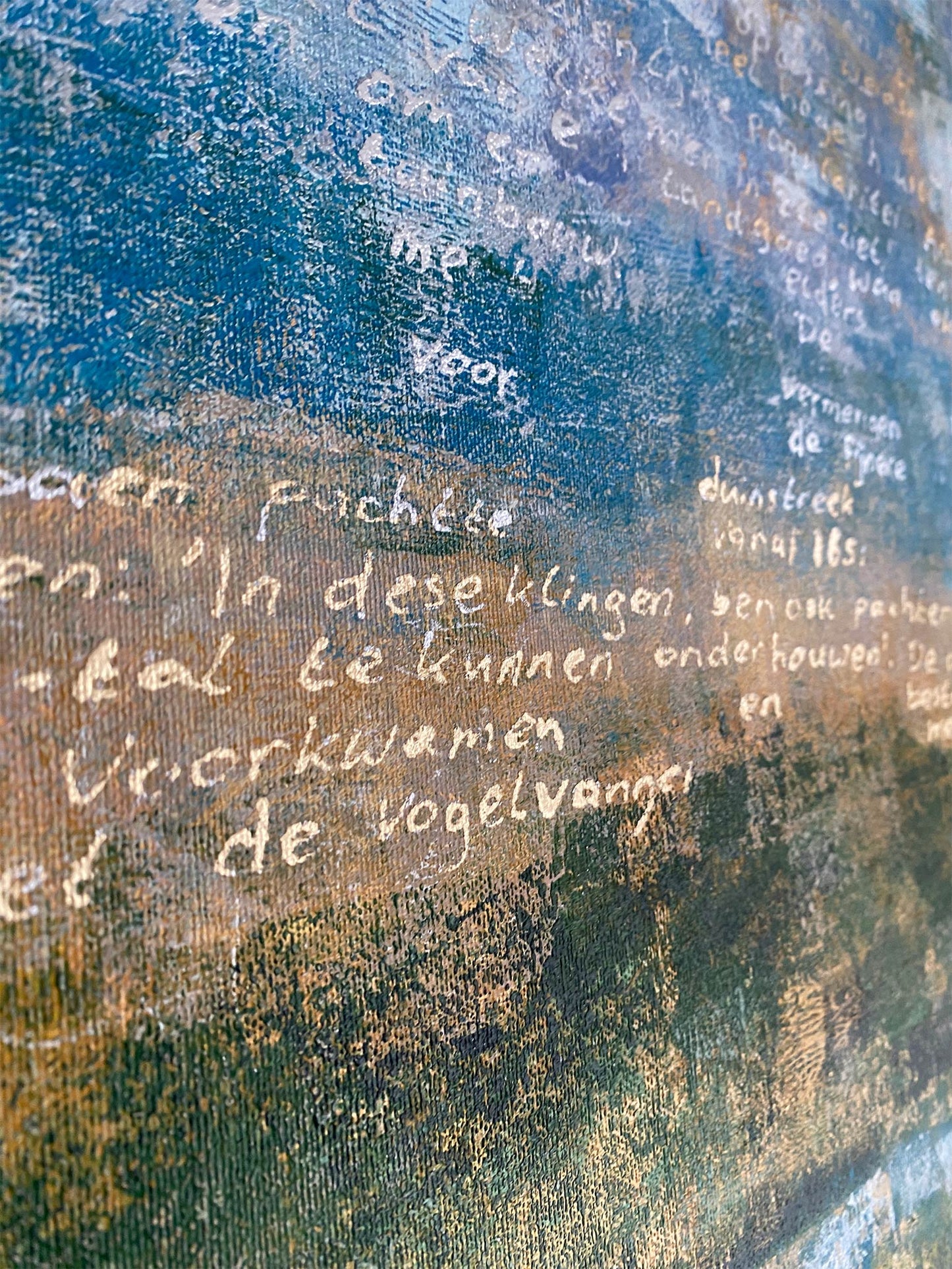 Kunstwerk van Elise Eekhout met de titel vermiste land, met abstracte texturen en kleuren