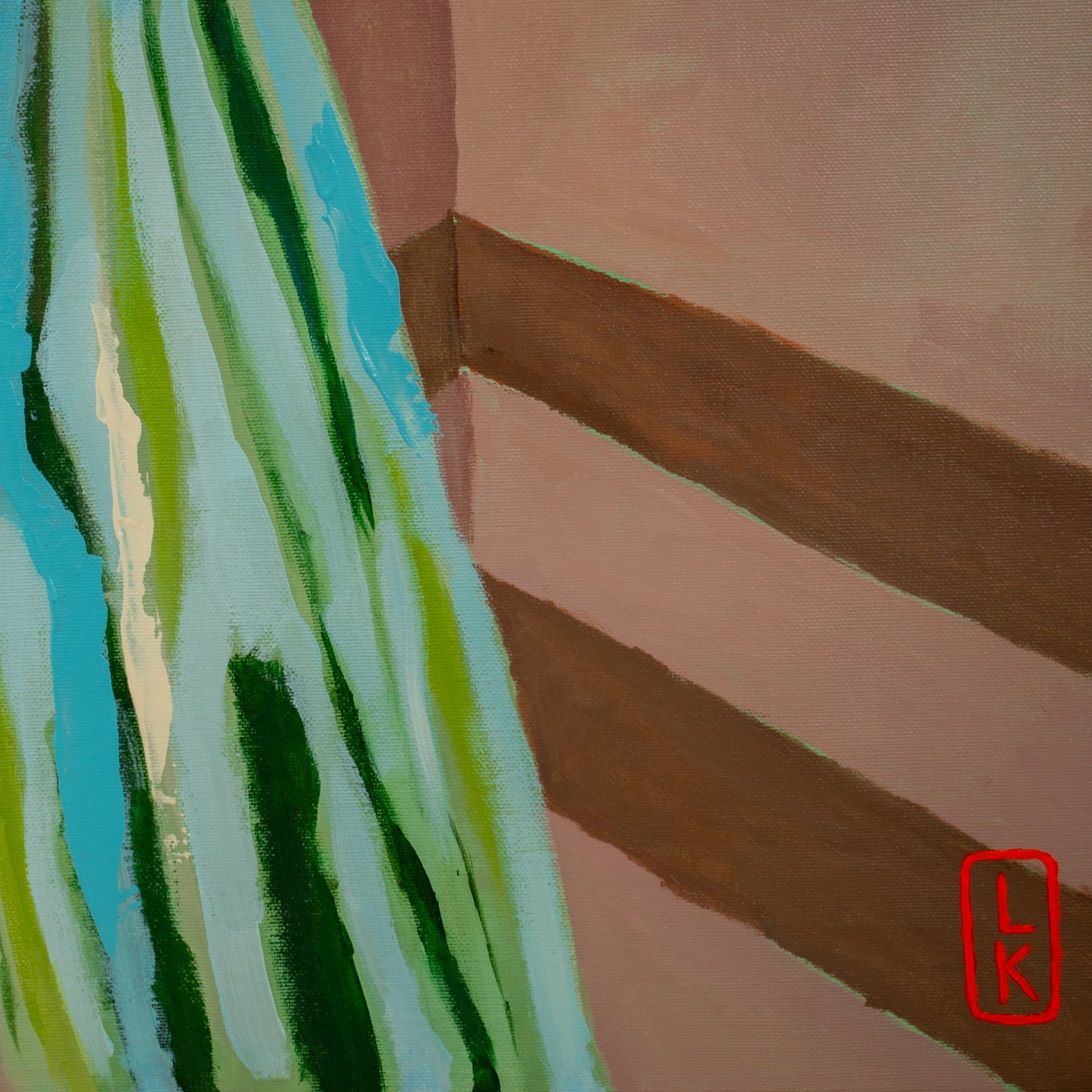 Schilderij van Loes Kamphuis met een kleurrijk vrouwenportret schilderij in abstracte stijl