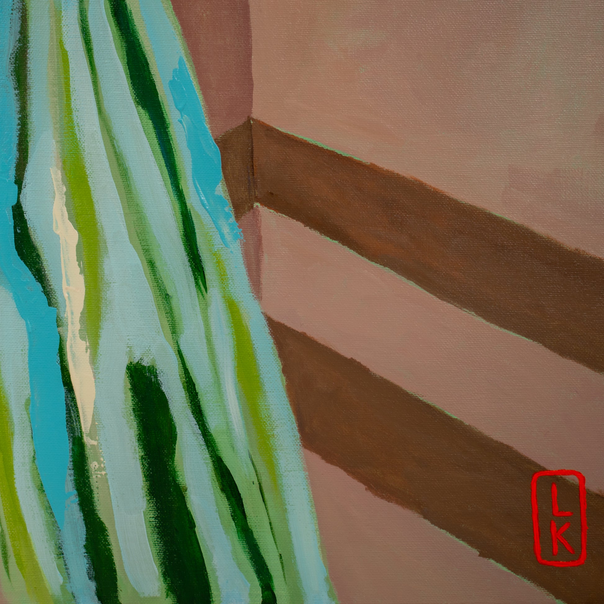 Schilderij van Loes Kamphuis met een kleurrijk vrouwenportret schilderij in abstracte stijl